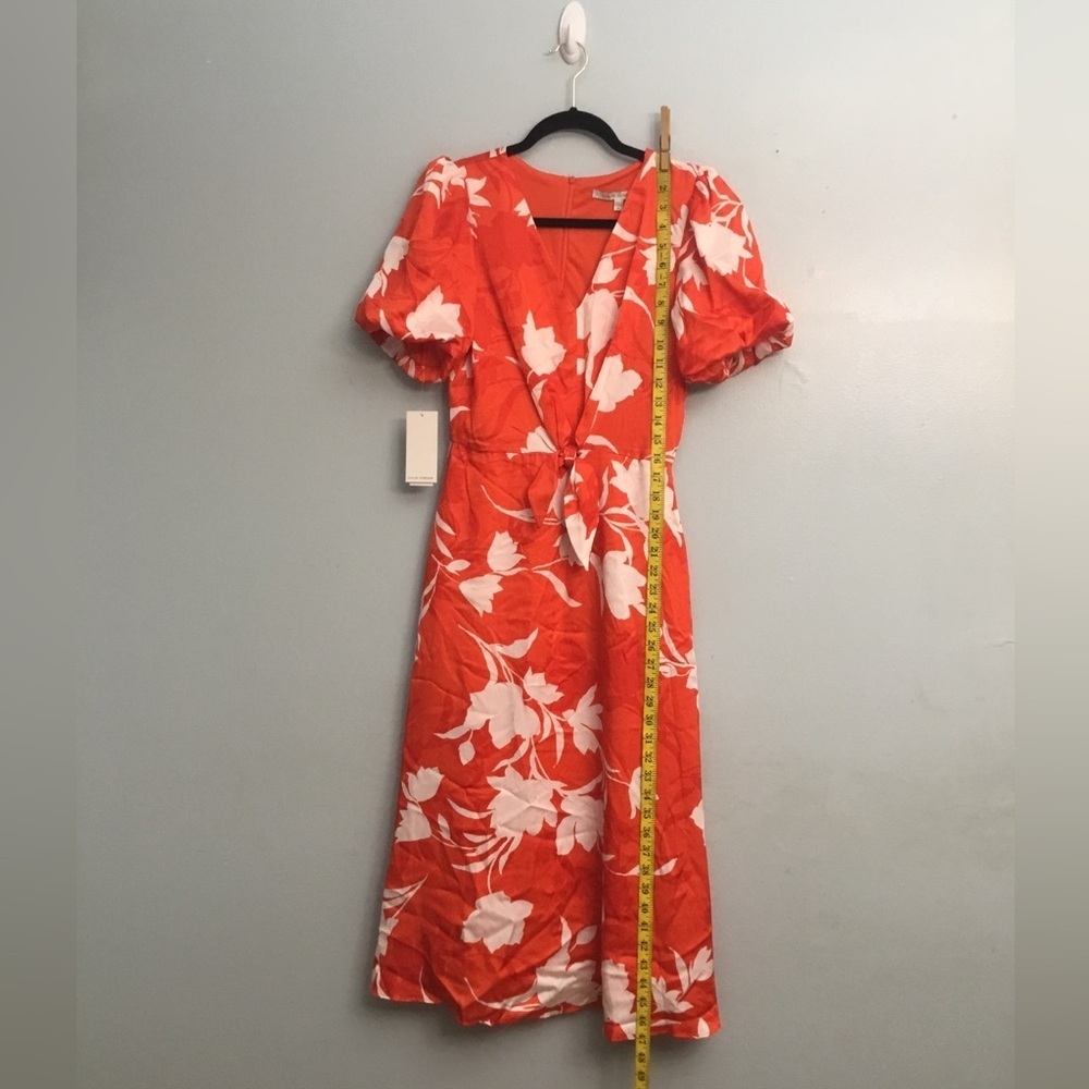 Julia Jordan Orange Red Wrap Sundress with Puff Sleeves